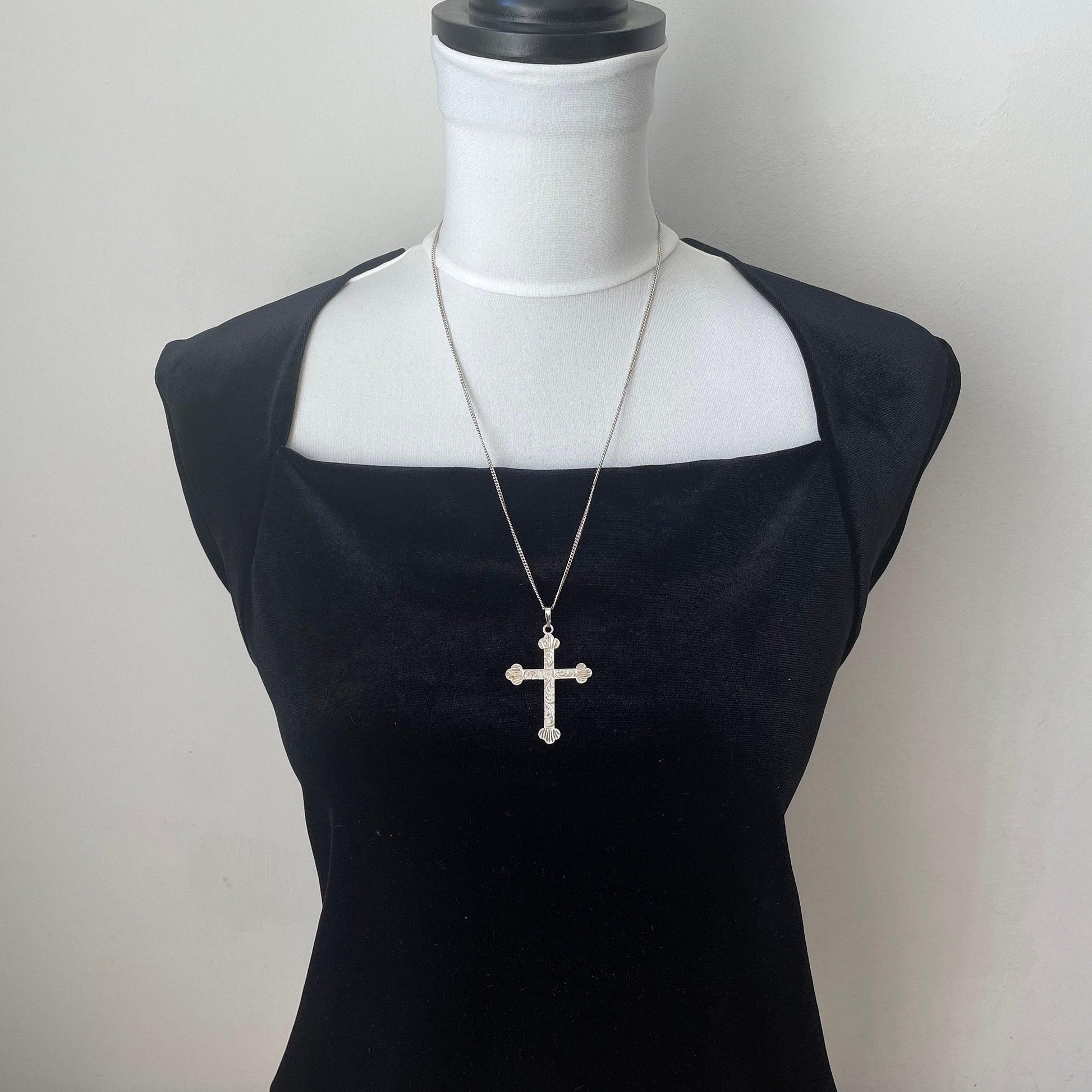 Vintage English Sterling Silver Cross Pendant Necklace