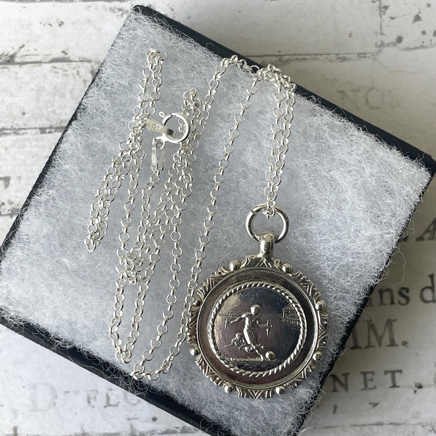 Antique English Sterling Silver Football Pendant Fob by William Hair Haseler, 1920s Art Deco