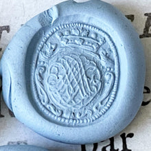 Load image into Gallery viewer, Antique Georgian Steel 3-Sided Intaglio Seal Spinner Fob. Triple Matrix Armorial/Coat of Arms Seal for Baron Löwen of Sweden c1730
