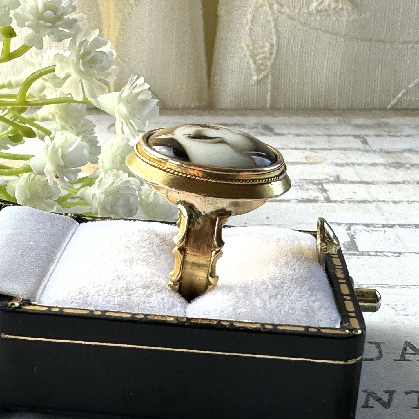 Victorian 18ct Gold William Essex Signed Portrait Miniature Mourning Ring