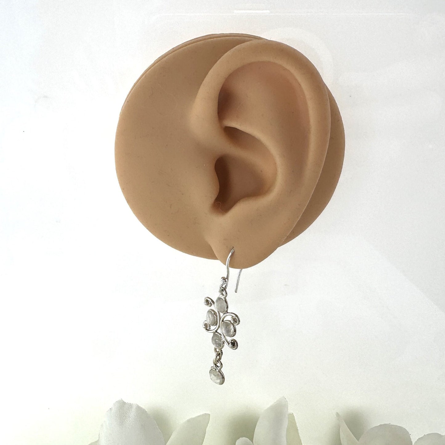 Vintage Sterling Silver Moonstone Drop Hook Earrings