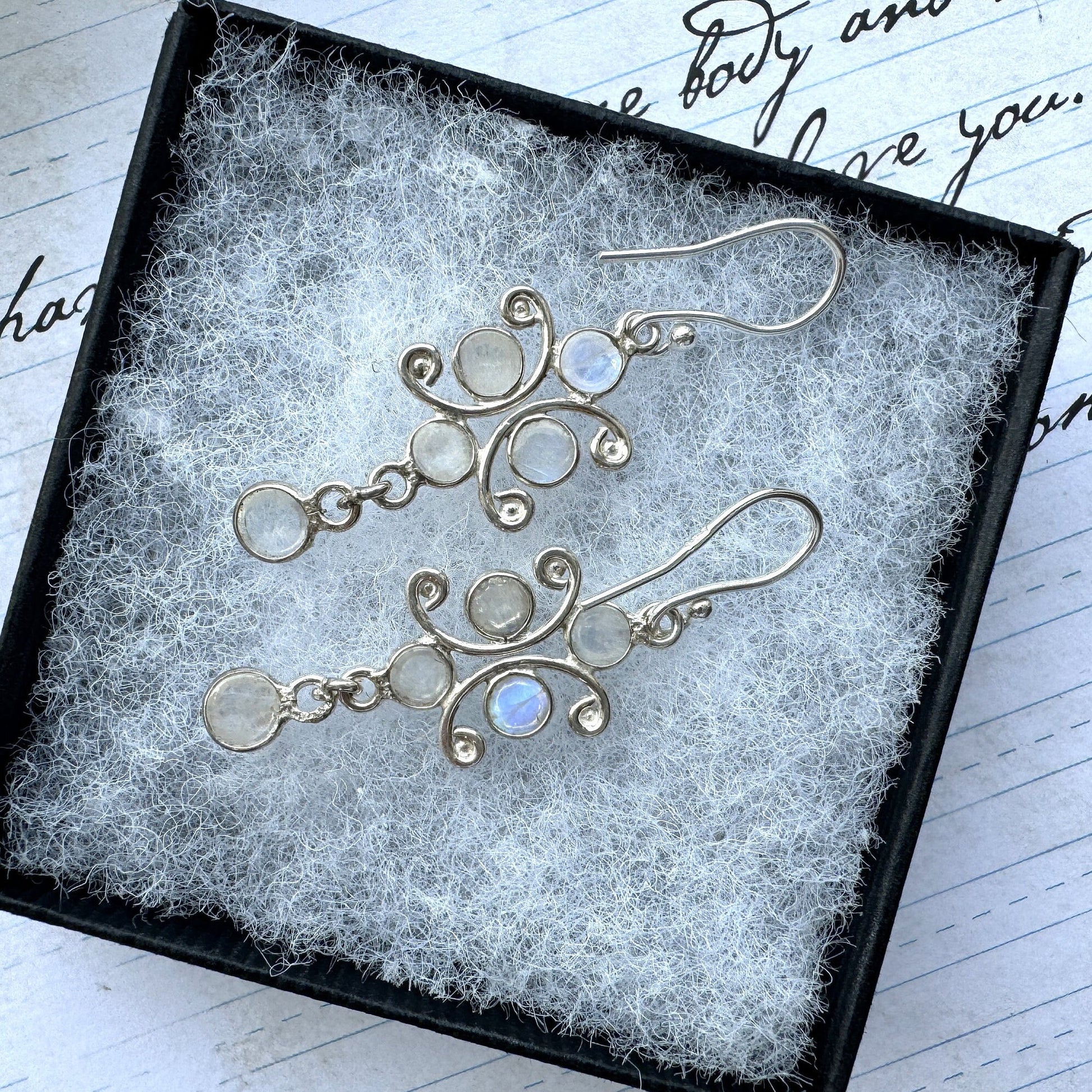 Vintage Sterling Silver Moonstone Drop Hook Earrings