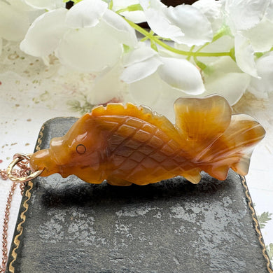 Vintage Carved Golden Brown Jade Fish Pendant