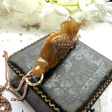 Charger l&#39;image dans la galerie, Vintage Carved Golden Brown Jade Fish Pendant
