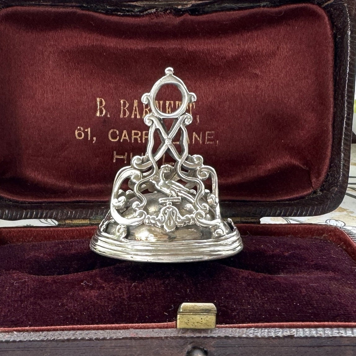 Rare Antique Georgian Large Sterling Silver Slag Glass Seal Fob Pendant.