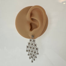 Load image into Gallery viewer, Vintage Silver Cannetille Rosette Chandelier Earrings. Fine Pure Silver Long Drop Marquise Earrings. Floral Chainmaille Earrings
