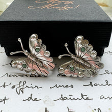 Load image into Gallery viewer, Vintage Mexican Sterling Silver &amp; Turquoise Figural Butterfly Earrings. 1940s Frida Kahlo Style Screw Back Earrings. Taxco, Mexico Earrings
