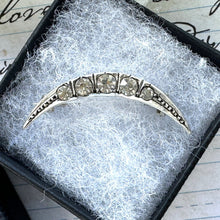 Carica l&#39;immagine nel visualizzatore di Gallery, Antique 935 Silver Paste Diamond Crescent Moon Brooch. Victorian Sterling Silver &amp; White Crystal Stock/Tie/Cravat Pin, Honeymoon Lapel Pin.

