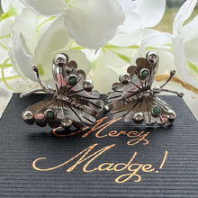 画像をギャラリービューアに読み込む, Vintage Mexican Sterling Silver &amp; Turquoise Figural Butterfly Earrings. 1940s Frida Kahlo Style Screw Back Earrings. Taxco, Mexico Earrings
