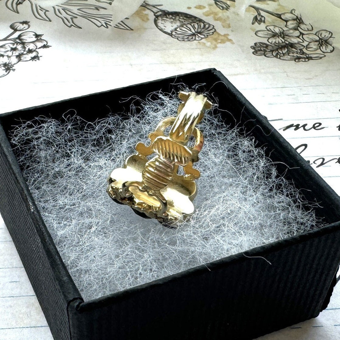 Georgian 18ct Gold & Black Paste Mourning Ring With Hair Locket Compartment