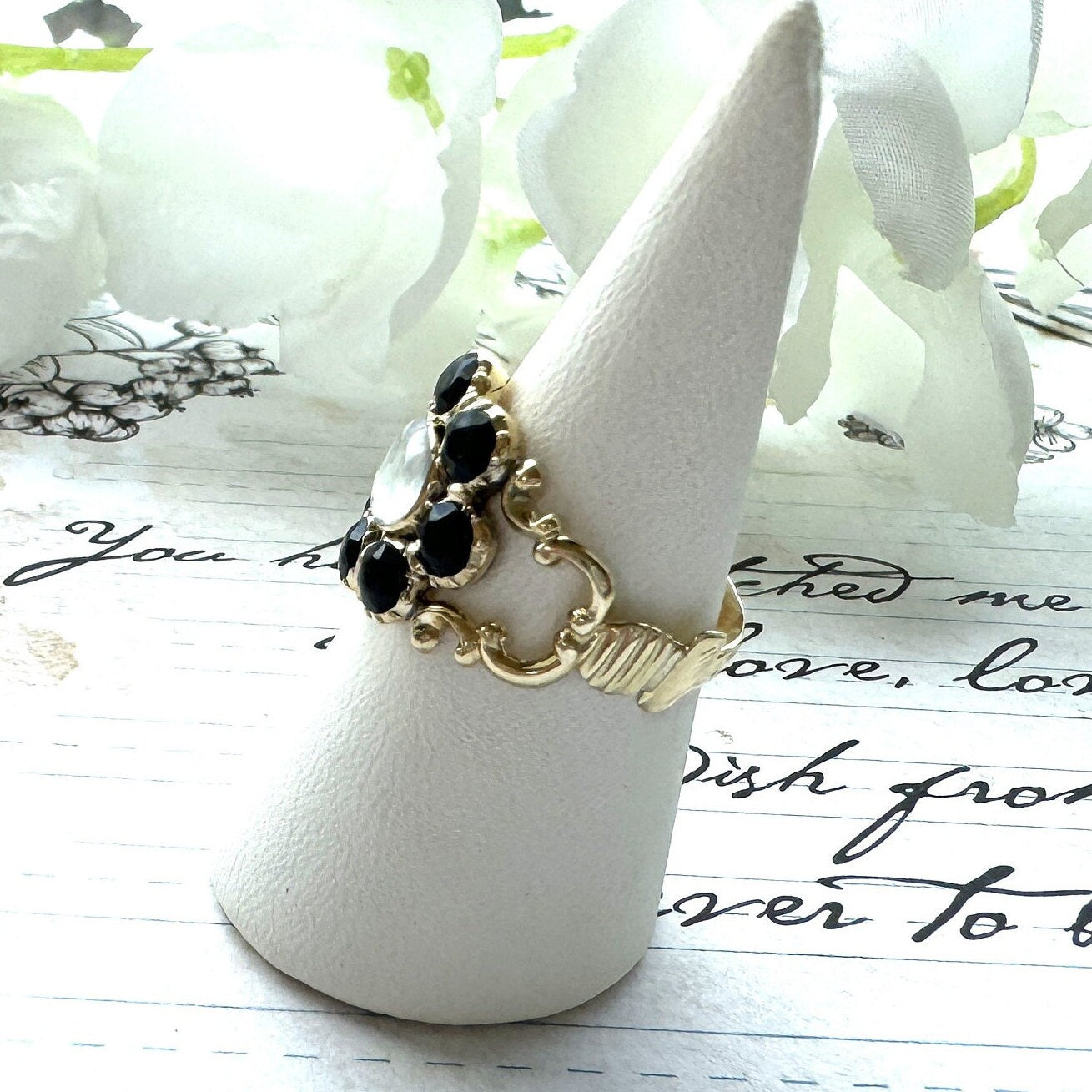 Georgian 18ct Gold & Black Paste Mourning Ring With Hair Locket Compartment