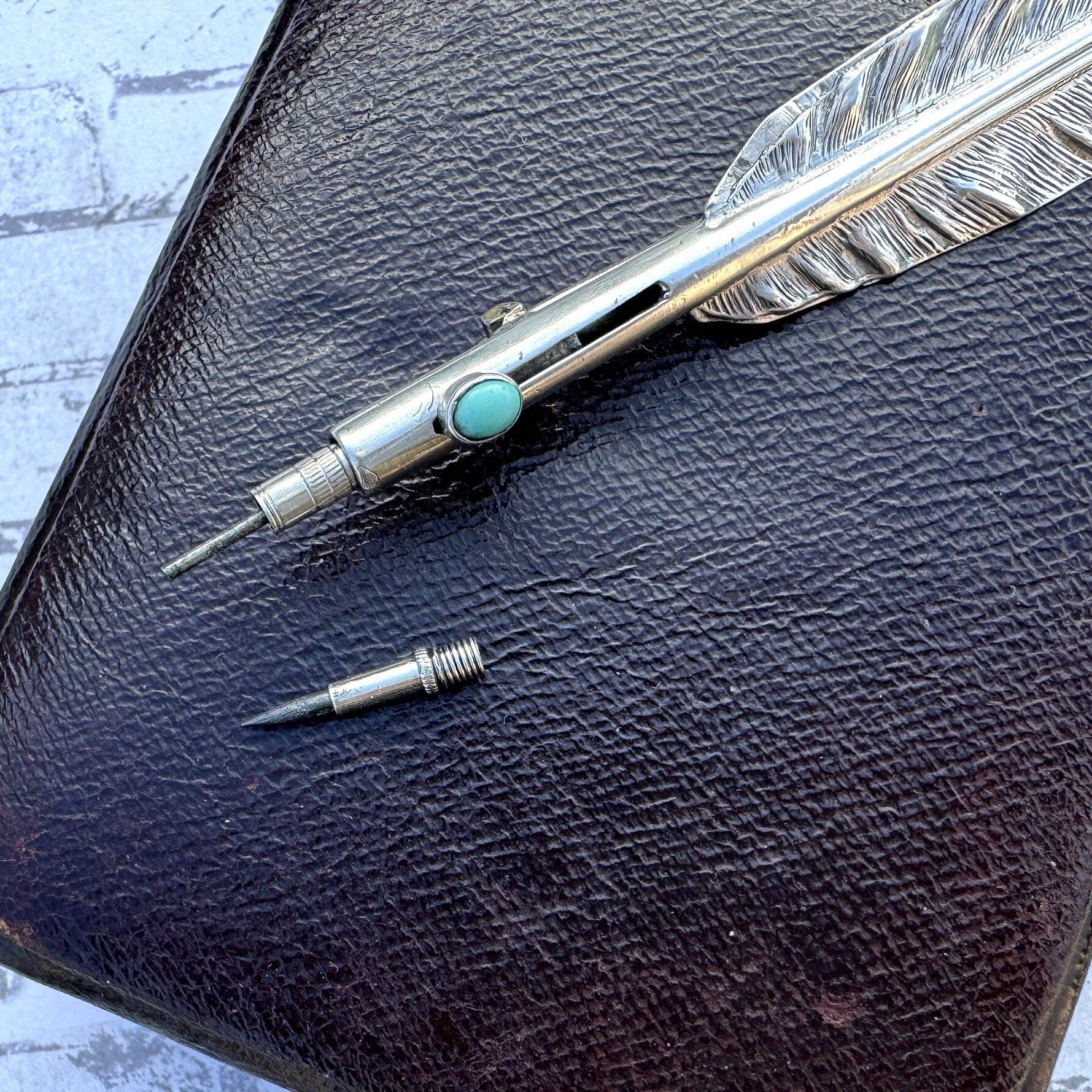 Victorian Silver Quill Pen Novelty Mechanical Pencil Brooch, Sampson & Mordan. Very Rare Antique Figural Sterling Silver Propelling Pencil