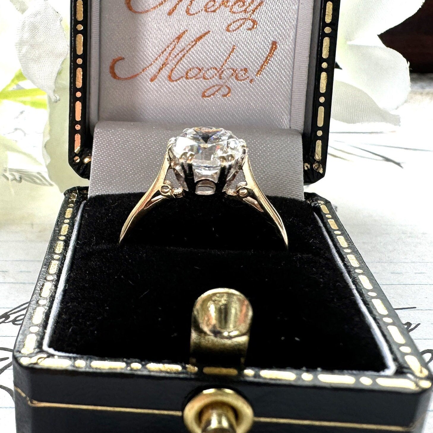 Vintage 9ct Gold 1.50ct White Crystal Solitaire Ring. Art Deco Style Classic Engagement Ring. CZ Simulated Diamond Solitaire Ring, M/6.25
