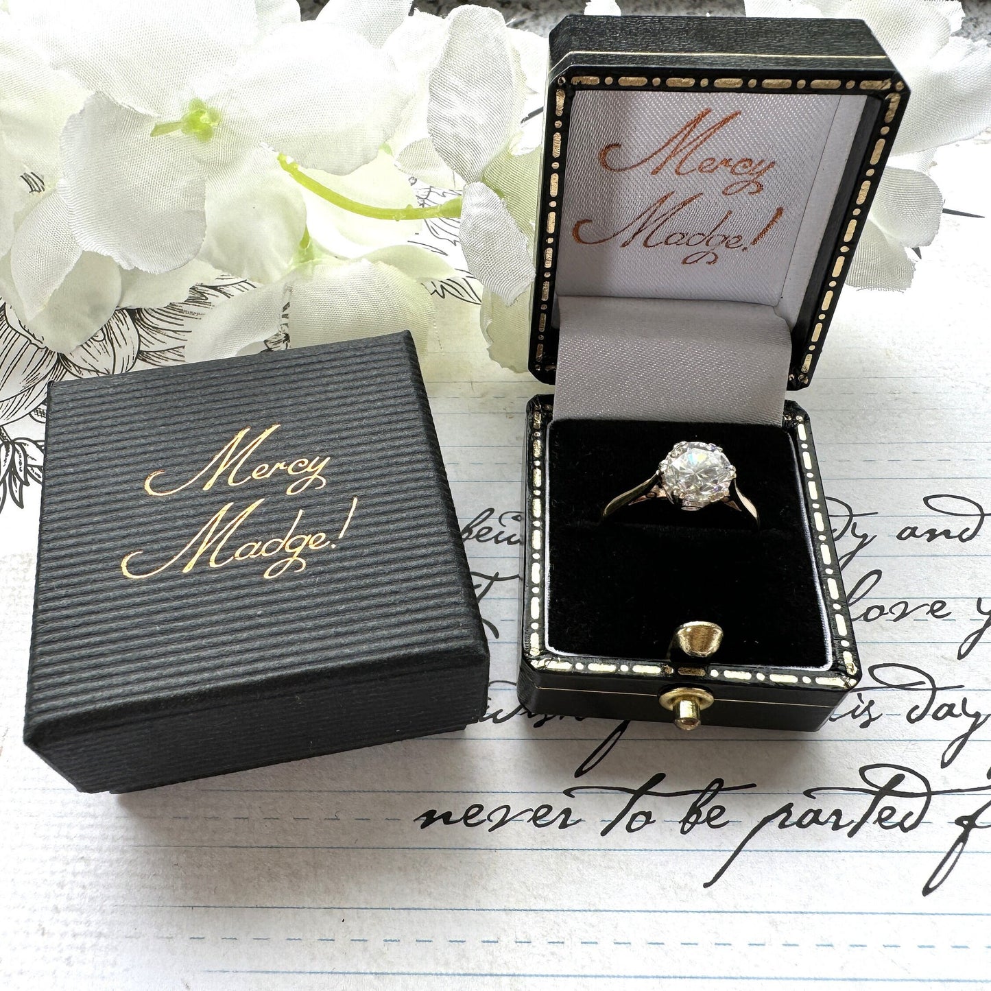 Vintage 9ct Gold 1.50ct White Crystal Solitaire Ring. Art Deco Style Classic Engagement Ring. CZ Simulated Diamond Solitaire Ring, M/6.25