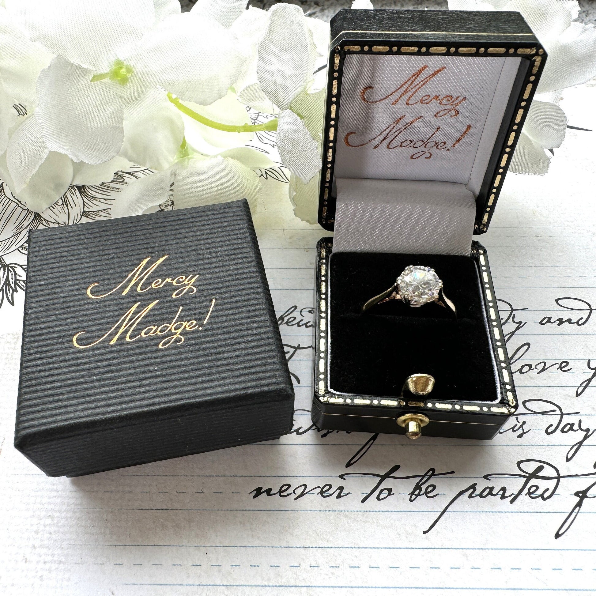 Vintage 9ct Gold 1.50ct White Crystal Solitaire Ring. Art Deco Style Classic Engagement Ring. CZ Simulated Diamond Solitaire Ring, M/6.25