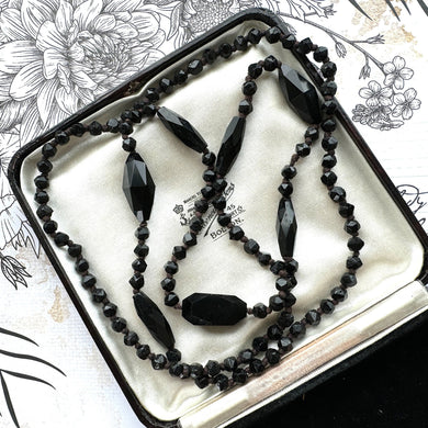 Antique Victorian Black Vauxhall Glass Faceted Bead Necklace. 32