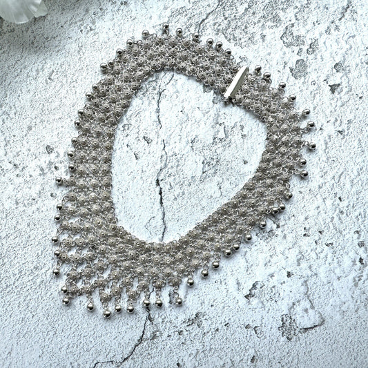 Vintage Sterling Silver Cannetille Choker Necklace. Fine Silver Filigree Festoon Collar Necklace. Floral Silver Chainmaille Wedding Necklace