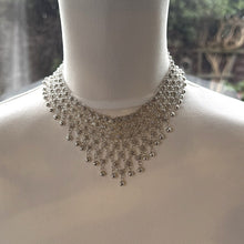 Load image into Gallery viewer, Vintage Sterling Silver Cannetille Choker Necklace. Fine Silver Filigree Festoon Collar Necklace. Floral Silver Chainmaille Wedding Necklace
