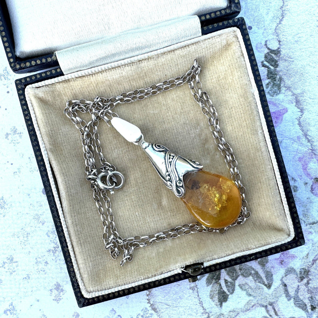 Vintage Baltic Amber Art Nouveau Style Pendant