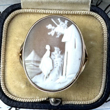 Load image into Gallery viewer, Antique Victorian 15ct Gold Carved Scenic Cameo Ring. Sailing Ship &amp; Woman Landscape Cameo Ring. Italian Cameo Neoclassical Statement Ring
