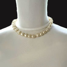 Load image into Gallery viewer, Vintage Round Baroque Pearl Necklace With Sterling Silver Filigree Clasp. Large 9/10mm Creamy Ivory Freshwater Pearl Choker Necklace, 15&quot;
