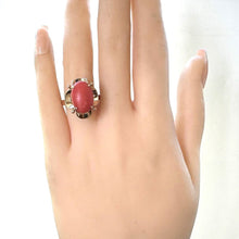 Load image into Gallery viewer, Vintage 14ct Gold Italian Red Coral Solitaire Ring. Massive Retro Flower Coral Cabochon Ring. 1970s Statement Cocktail Ring, Size P/7.75
