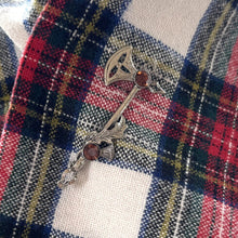 Load image into Gallery viewer, Vintage Scottish Silver Battle Axe &amp; Thistle Brooch. Medieval Celtic Axe Kilt Pin. Sterling Silver Paste Cairngorm Figural Lapel Pin
