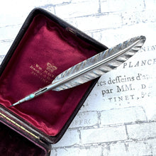 Load image into Gallery viewer, Victorian Silver Quill Pen Novelty Mechanical Pencil Brooch, Sampson &amp; Mordan. Very Rare Antique Figural Sterling Silver Propelling Pencil
