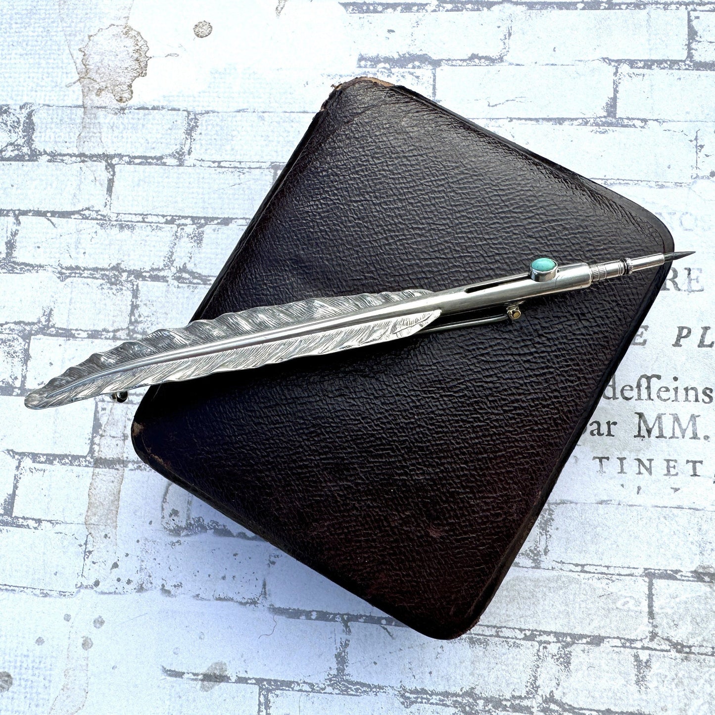 Victorian Silver Quill Pen Novelty Mechanical Pencil Brooch, Sampson & Mordan. Very Rare Antique Figural Sterling Silver Propelling Pencil