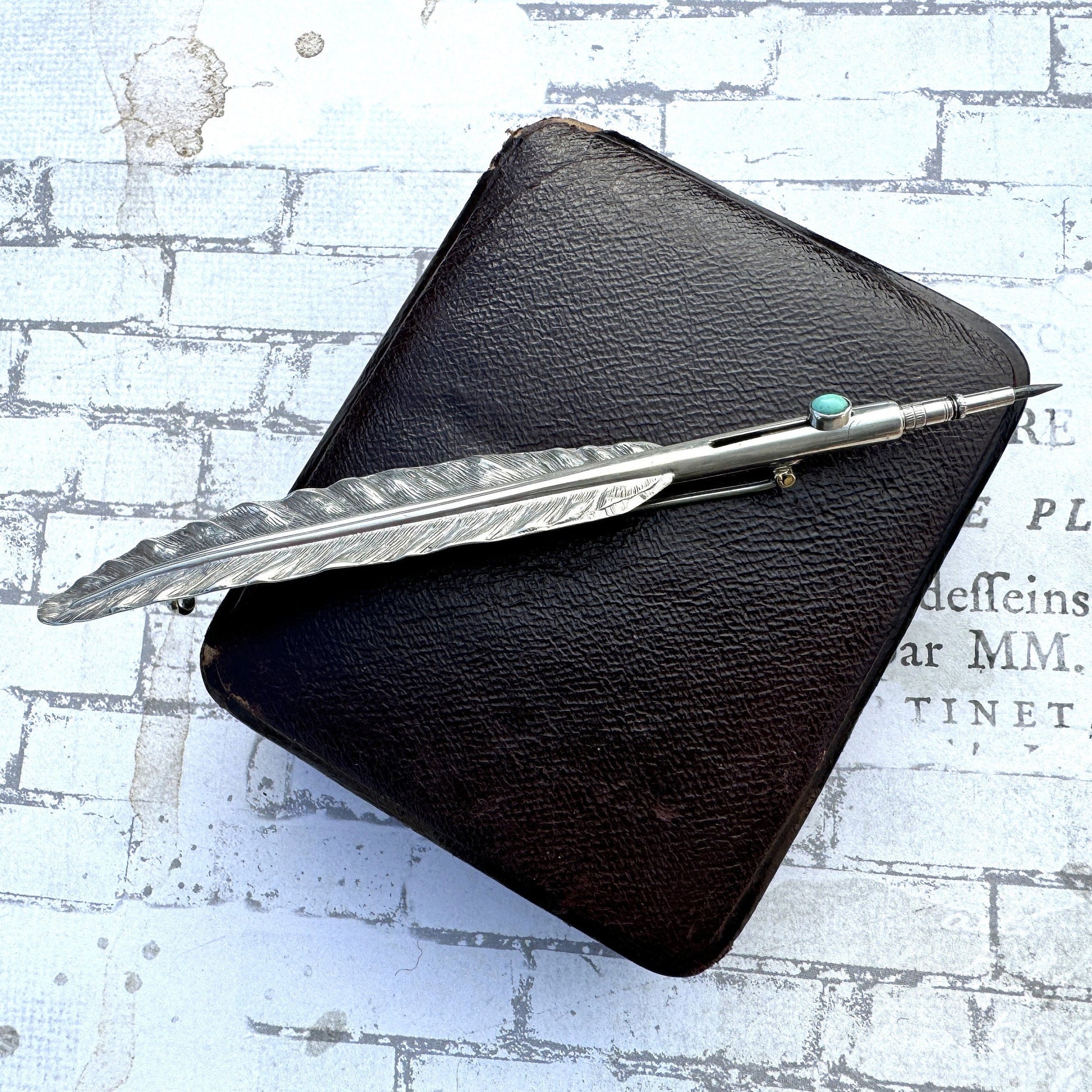 Victorian Silver Quill Pen Novelty Mechanical Pencil Brooch, Sampson & Mordan. Very Rare Antique Figural Sterling Silver Propelling Pencil