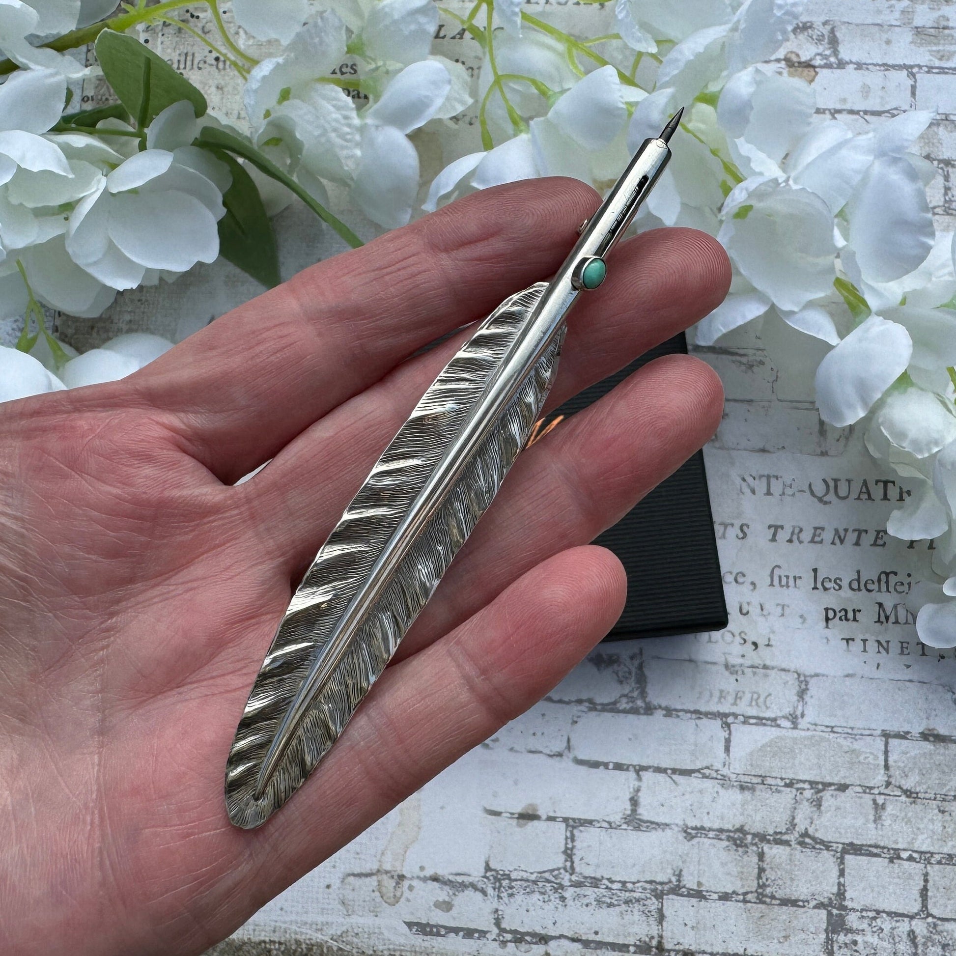 Victorian Silver Quill Pen Novelty Mechanical Pencil Brooch, Sampson & Mordan. Very Rare Antique Figural Sterling Silver Propelling Pencil