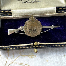 Load image into Gallery viewer, Antique Rare WW1 Royal Engineers Silver &amp; Gold Sweetheart Brooch. Miniature Lee Enfield Rifle Figural Brooch. Alternative Tie/Stock Pin.
