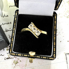 画像をギャラリービューアに読み込む, Vintage 14ct Gold 3-Stone White Spinel Trilogy Ring. Art Deco Style Oblique Line Bypass Ring. Yellow Gold Cocktail Ring Size UK Q / US 8.25
