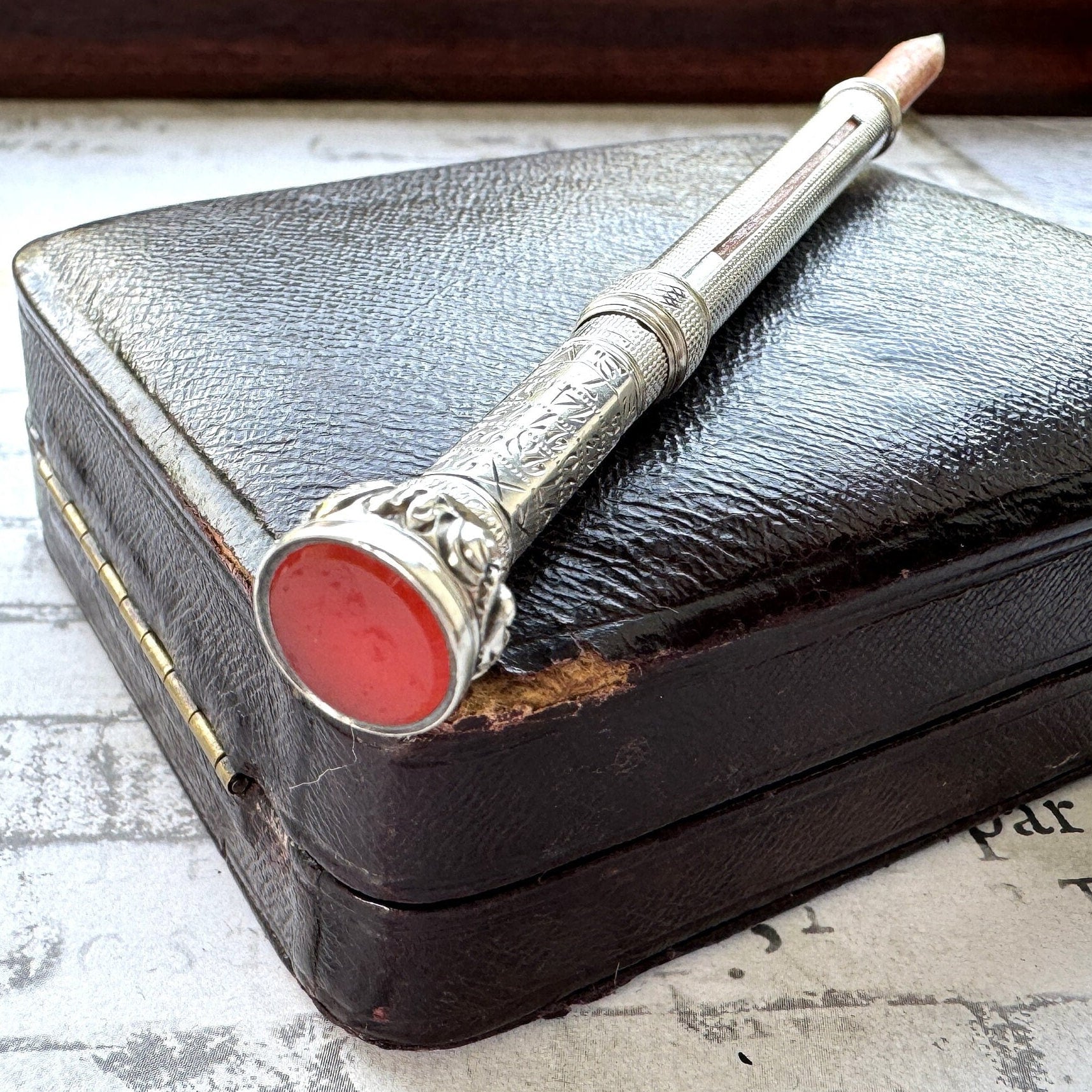 Rare Georgian Silver Perpetual Calendar & Propelling Pencil With Carnelian Seal. Antique Sterling Silver Combination Telescopic Pencil c1825