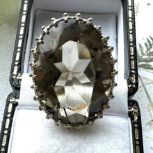 Lade das Bild in den Galerie-Viewer, Vintage 1970s Huge 30ct Smoky Quartz Cocktail Ring. Silver Art Nouveau Style Statement Ring. Scottish Cairngorm Gemstone Ring, Size Q/8-3/4
