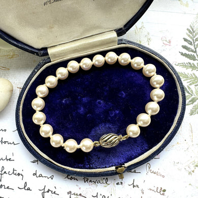 Vintage Classic White Pearl Bracelet With Gold Vermeil Clasp. Cultured Round 7mm Pearl Bracelet. 7-1/2