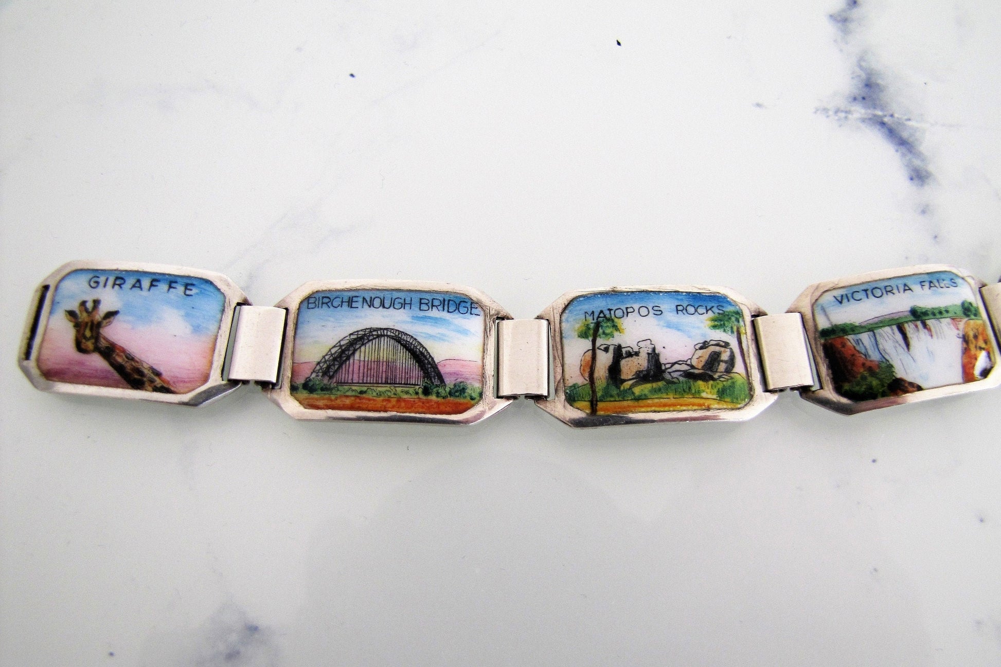 1940's South Africa Silver Enamel Souvenir Bracelet. - MercyMadge