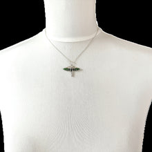 Charger l&#39;image dans la galerie, Vintage Plique A Jour Silver Dragonfly Pendant Necklace. Art Nouveau Style Sterling Silver Blue and Green Enamel Pendant &amp; Chain.
