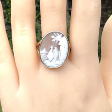 Load image into Gallery viewer, Antique Victorian 15ct Gold Carved Scenic Cameo Ring. Sailing Ship &amp; Woman Landscape Cameo Ring. Italian Cameo Neoclassical Statement Ring
