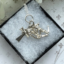 Load image into Gallery viewer, Vintage Sterling Silver Faith Hope &amp; Charity Charm Pendant. Christian Cross, Anchor and Heart Small Pendant With Optional Adjustable Chain
