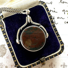 Lade das Bild in den Galerie-Viewer, Victorian Silver Scottish Agate Spinner Fob Pendant Necklace. Antique Sterling Silver Carnelian &amp; Jasper Watch Chain Fob, 1889 Hallmarks
