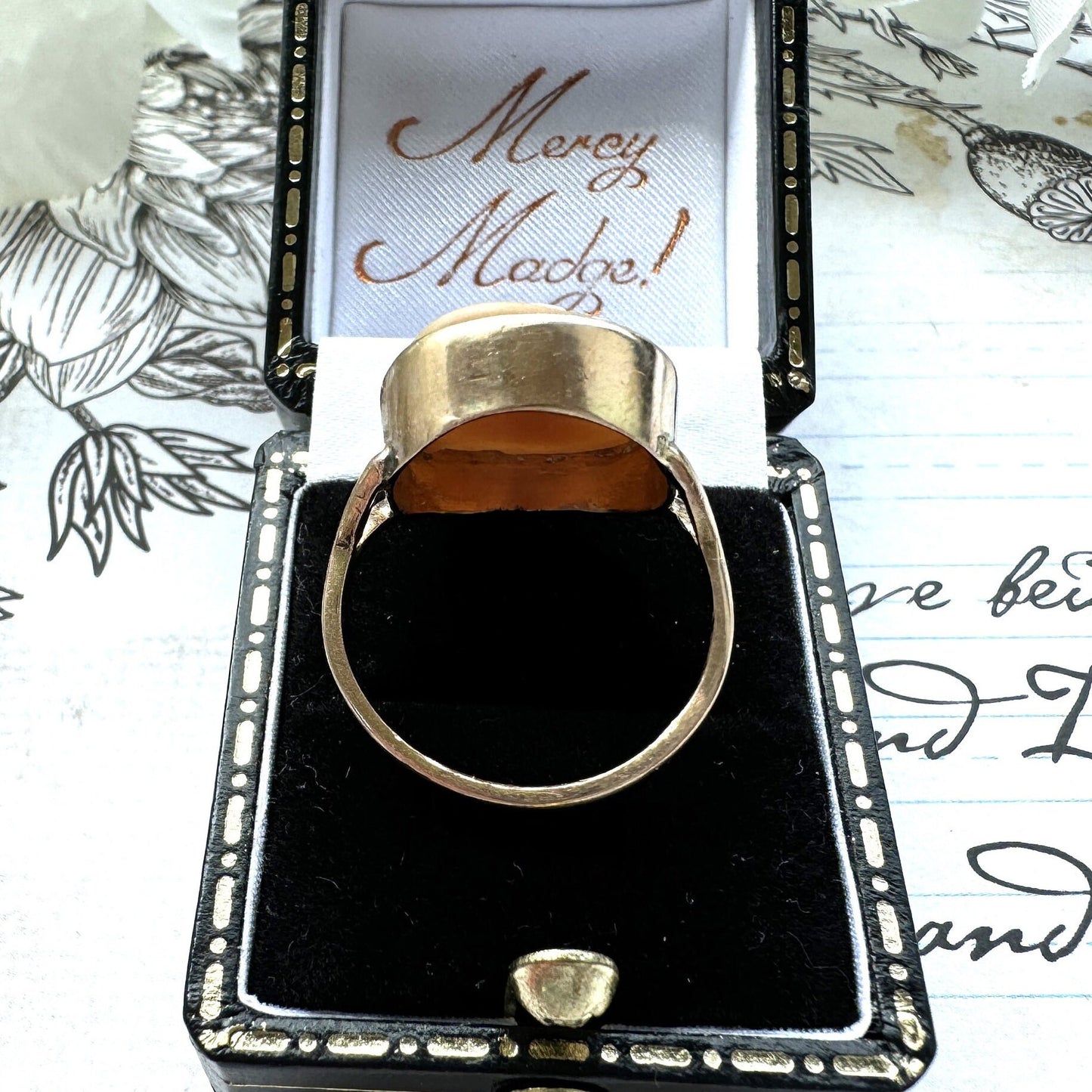 Antique Victorian 9ct Gold Hera Cameo Ring. Italian Carved Shell Goddess Cameo Ring. Victorian Neoclassical Statement Ring Size N/ 6-3/4