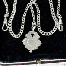 Load image into Gallery viewer, Edwardian English Silver Fine Albert/Albertina Watch Chain &amp; Heart Fob. Antique Sterling Silver Double Albert Chain Bracelet/Necklace c1912
