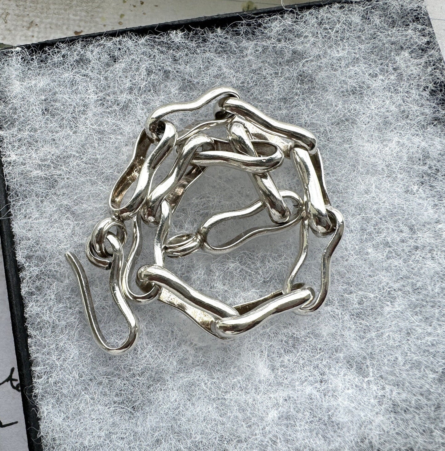 Vintage Sterling Silver Peanut Link Chain Bracelet With Large Hook Clasp. Heavy Chunky Fancy Link Antique Watch Chain Style Bracelet.