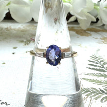 Load image into Gallery viewer, Vintage 9ct Gold Tanzanite Diamond Ring. 3-Stone 1.30ct Trilogy Engagement Ring. Oval &amp; Baguette Cut Gemstone Ring , Size UK/N, US/6-3/4
