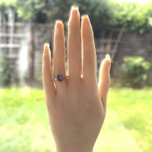 Load image into Gallery viewer, Vintage 9ct Gold Tanzanite Diamond Ring. 3-Stone 1.30ct Trilogy Engagement Ring. Oval &amp; Baguette Cut Gemstone Ring , Size UK/N, US/6-3/4
