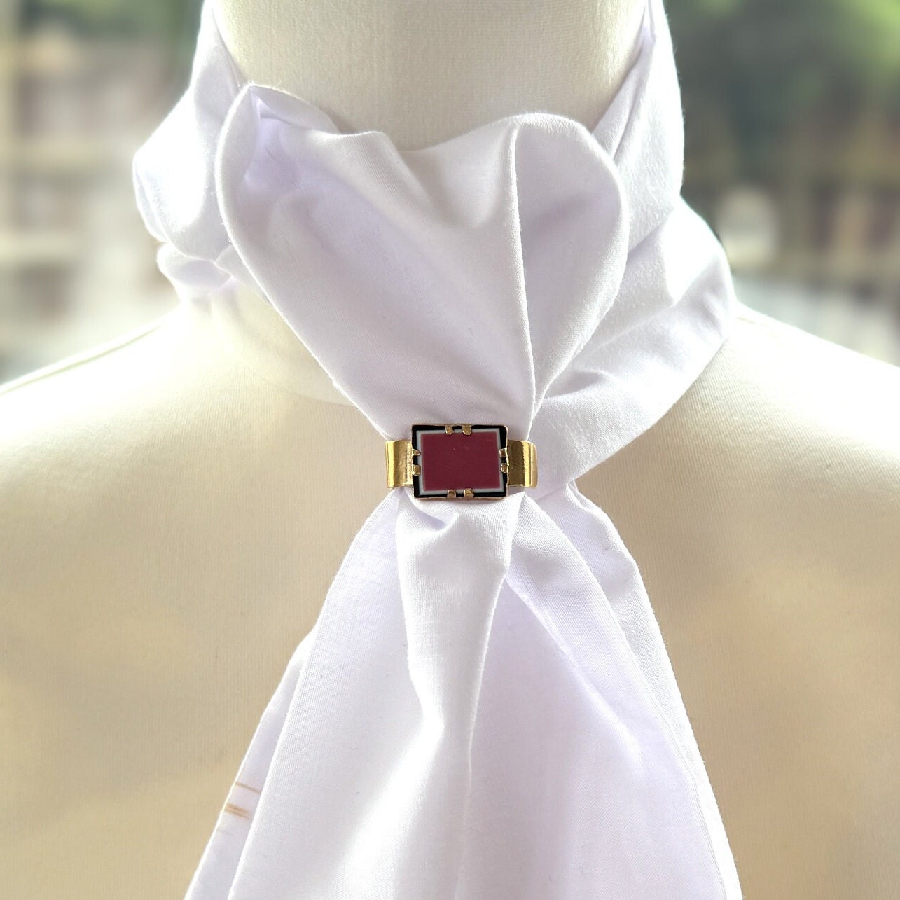 Antique Rolled Gold Cravat/Ascot Tie Ring. Art Deco Candy Stripe Czech Glass Scarf Clip. Mens Formal Neckwear Vintage Jewelry/Accessory