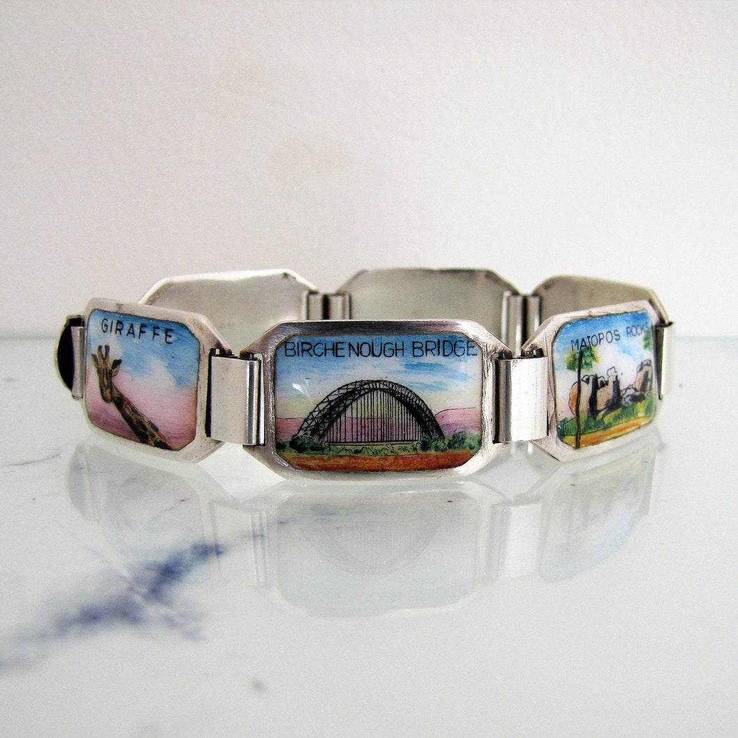 1940's South Africa Silver Enamel Souvenir Bracelet. - MercyMadge