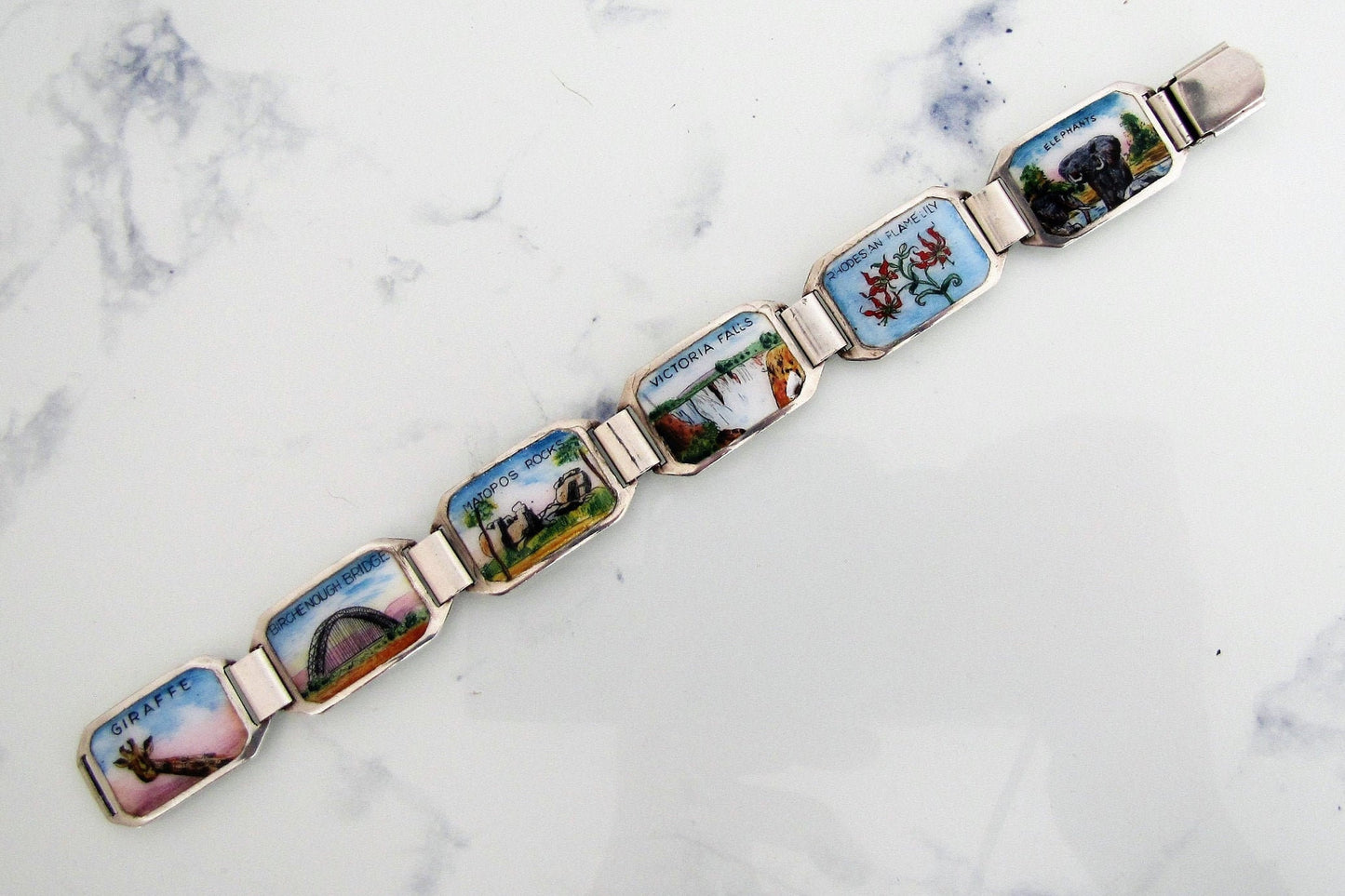 1940's South Africa Silver Enamel Souvenir Bracelet. - MercyMadge