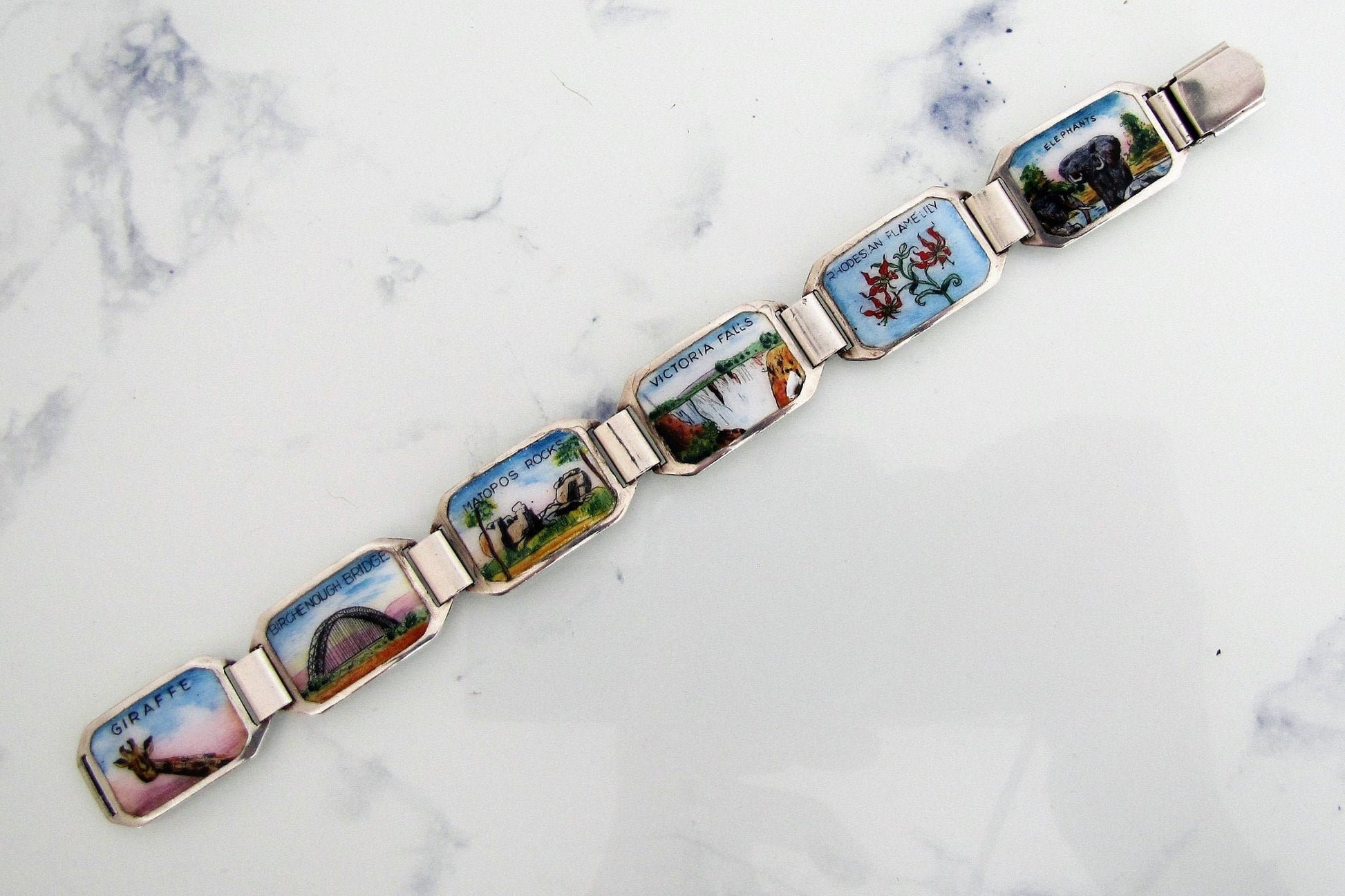 1940's South Africa Silver Enamel Souvenir Bracelet. - MercyMadge